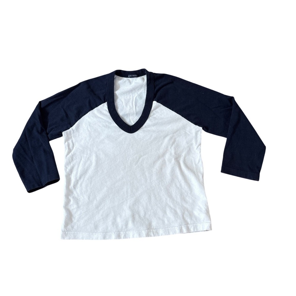 Brandy Melville Baseball Tee Women White Navy Raglan 3/4 Sleeve SIZE One Size